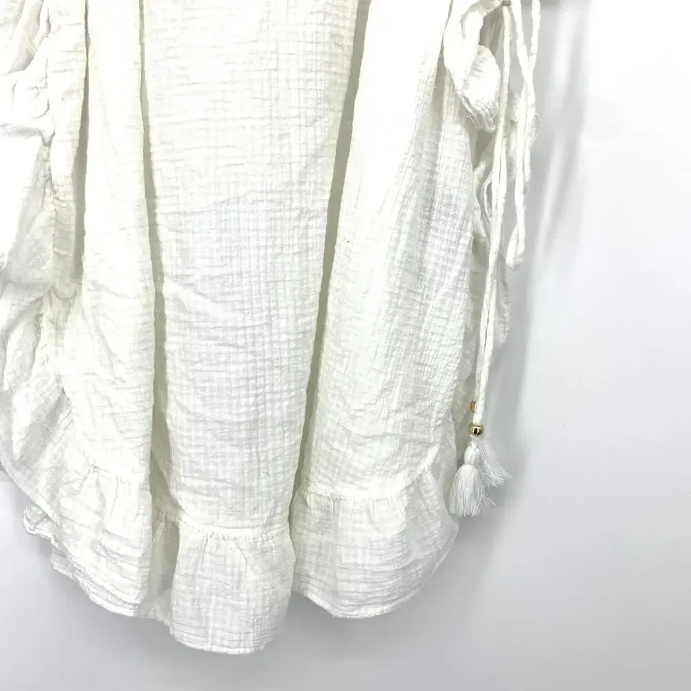 J. Crew Beachwear Swimsuit Coverup Womens Size Medium White Cotton Gauze Ruffles